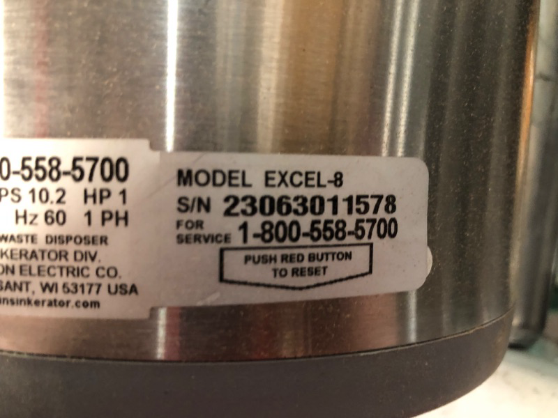 Photo 2 of *FOR PARTS ONLY**
InSinkerator Evolution Excel Garbage Disposal, 1HP