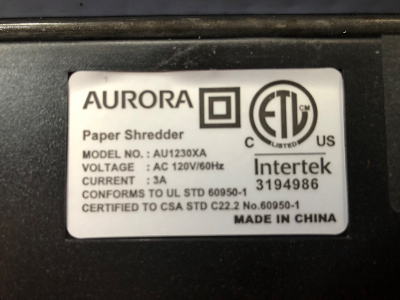 Photo 2 of Aurora AU1230XA Anti-Jam 12-Sheet Crosscut Paper and Credit Card Shredder with 5.2-Gallon Wastebasket