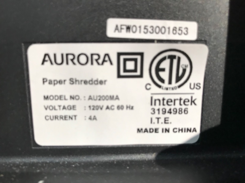 Photo 2 of Aurora Commercial Grade 200-Sheet Auto Feed High Security Micro-Cut Paper Shredder/ 60 Minutes/ Security Level P-5 & SL16 Professional Grade