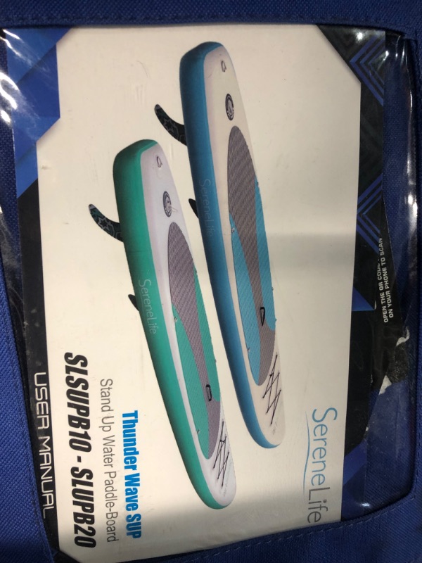 Photo 4 of **USED**  SereneLife Inflatable Stand Up Paddle Board (6 Inches Thick) with Premium SUP Accessories & Carry Bag | Wide Stance, Bottom Fin Blue