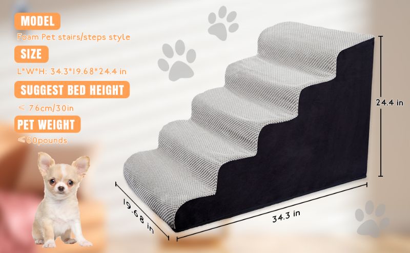 Photo 2 of * used item *
LitaiL High Density Foam Dog Steps, Extra Wide 5 Tiers 24.4 Inch Pet Stairs, Dog Ramp for Bed,