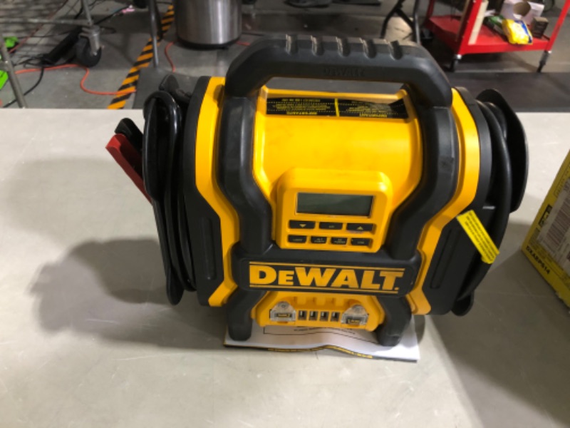 Photo 5 of DEWALT DXAEPS14 1600 Peak Battery Amp 12V Automotive Jump Starter/Power Station with 500 Watt AC Power Inverter, 120 PSI Digital Compressor, and USB Power , Yellow