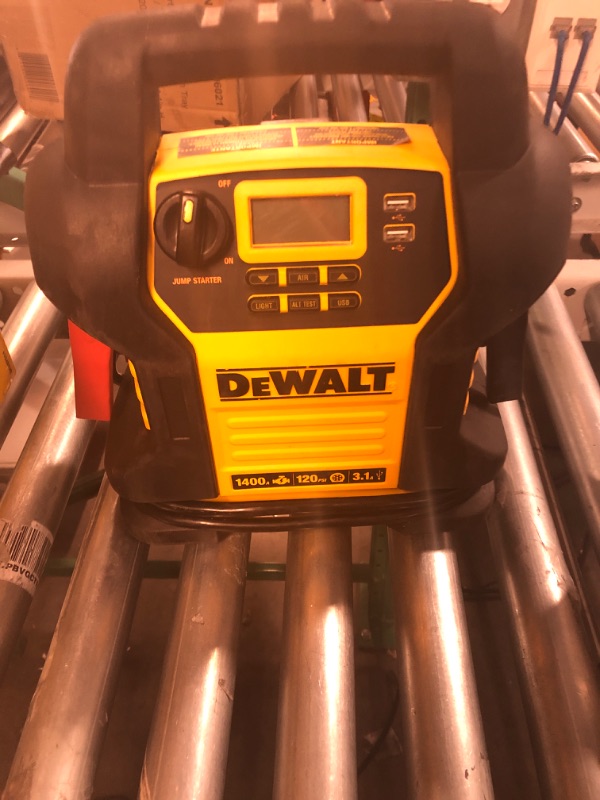 Photo 2 of DEWALT DXAEJ14 Digital Portable Power Station Jump Starter: 1400 Peak/700 Instant Amps, 120 PSI Digital Air Compressor, 3.1A USB Ports, Battery Clamps , Yellow