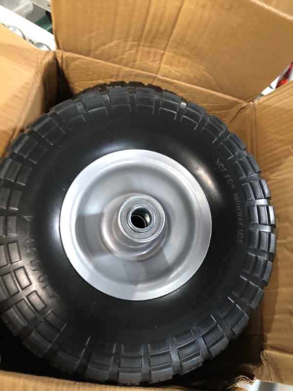 Photo 3 of 4 Pcs 10" Flat Free Tires Solid Non-inflated Tires Wheels, 4.10/3.50-4 Tire with 5/8 Ball Bearings, 2.24" Offset Hub for Wheelbarrow 4Pcs 10In 4.10/3.50-4