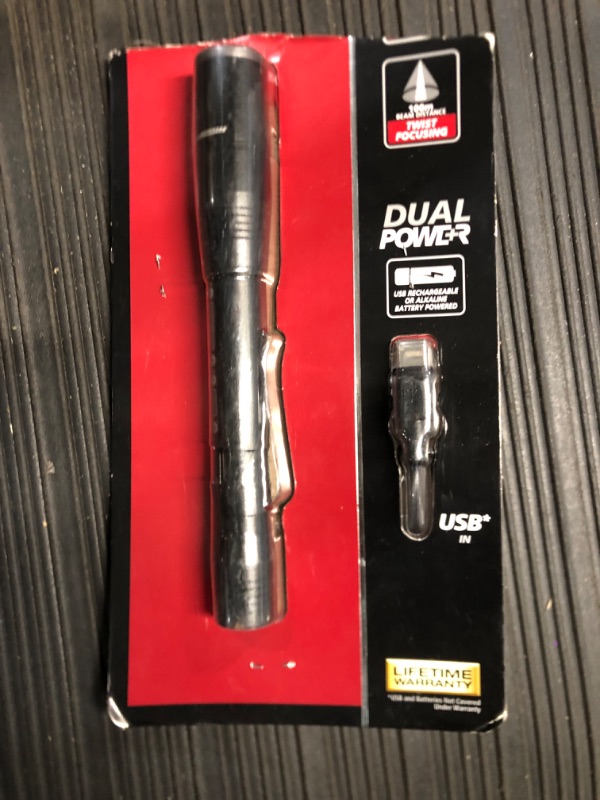 Photo 1 of 
Husky 350 Lumens Dual Power LED Focusing Penlight with UV, Rechargeable Battery and USB Charging Cord, Black
