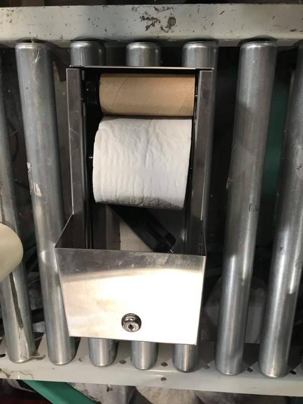 Photo 2 of **NO KEYS** Dual Rolls Commercial Toilet Paper Dispenser - Lockable Design - Heavy Duty Commercial Wall Mounted Grade 304 Grade Stainless Steel - 6-3/4" D x 6" W x 12" H