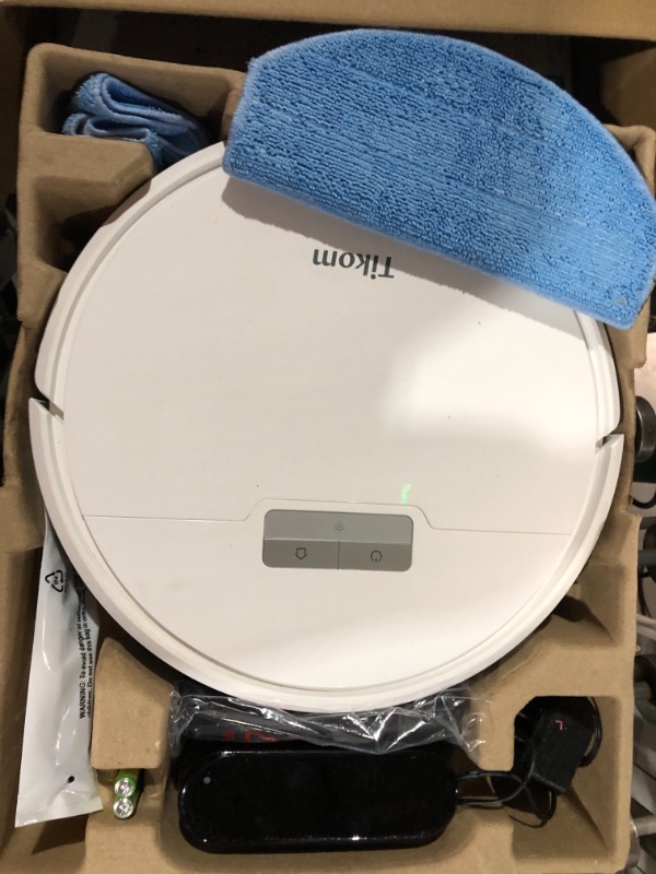 Photo 2 of *USED* NON-REFUNDABLE PARTS ONLY* Tikom Robot Vacuum and Mop Combo 2 in 1, 4500Pa Strong Suction, G8000 Pro Robotic Vacuum Cleaner, 150mins Max, Wi-Fi, Self-Charging, Good for Pet Hair, Carpet, Hard Floor