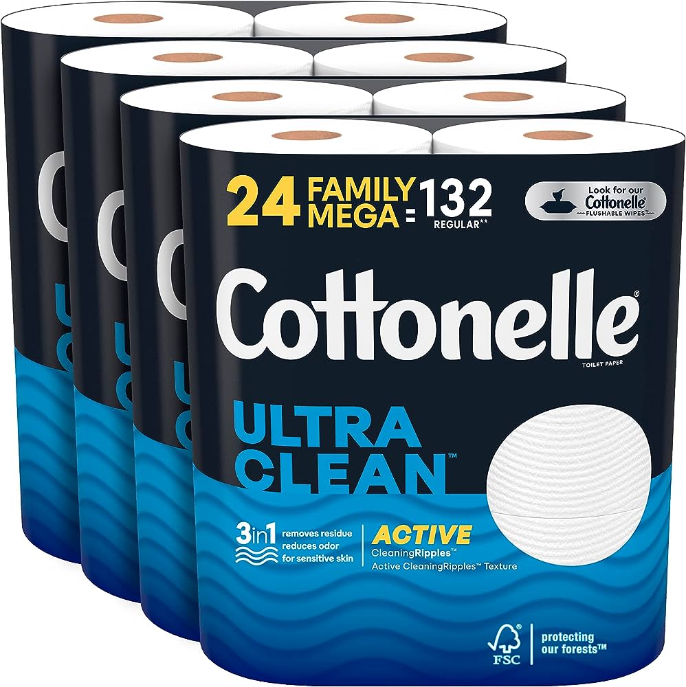 Photo 1 of Cottonelle Ultra Clean Toilet Paper with Active CleaningRipples Texture, Strong Bath Tissue, 24 Family Mega Rolls (24 Family Mega Rolls = 132 Regular Rolls) (4 Packs of 6 Rolls) 388 Sheets per Roll