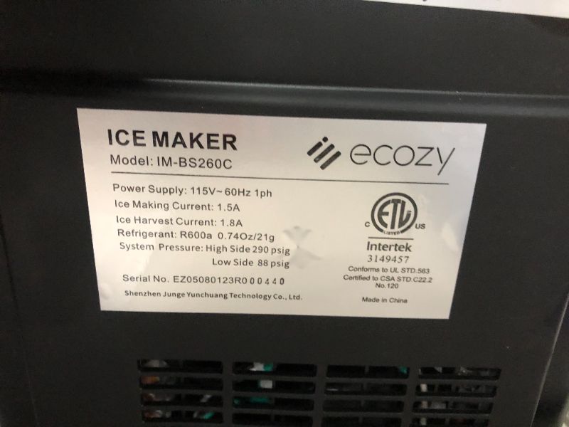 Photo 3 of ***NOT FUNCTIONAL - FOR PARTS - NONREFUNDABLE - SEE NOTES***
ecozy Portable Ice Maker Countertop, 9 Cubes Ready in 6 Mins