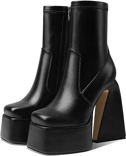 Photo 1 of Mattiventon Platform Boots for Women Chunky High Heel Ankle Boots Mid Calf