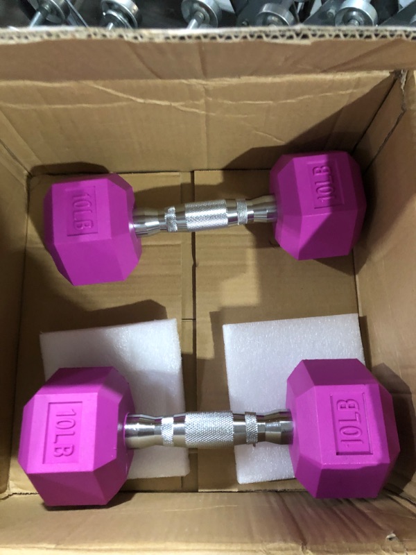 Photo 1 of Signature Fitness Colored Rubber Coated Hex Dumbbell Weight Set and Storage Rack, Multiple Packages 150LB Set with 2-Tier Rack, Colored