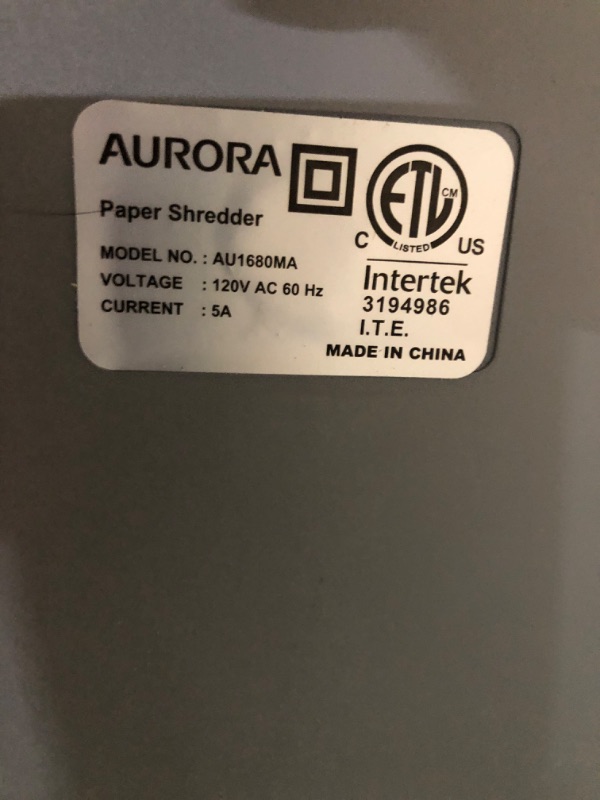 Photo 4 of Aurora Heavy Duty High Security 16-Sheet Micro-Cut Shredder/Anti-Jam/60 Min Run Time/ 7-Gallon Pullout Basket and Casters 16-Sheet MicroCut 60-Min Run Time