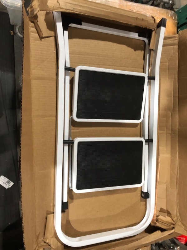 Photo 1 of 2 Step Ladder, Lightweight Folding Step Stools for Adults with Anti-Slip Pedal, Portable Sturdy Steel Ladder with Handrails, Perfect for Kitchen & Household, 330 lbs Capacity, White White 2 Step