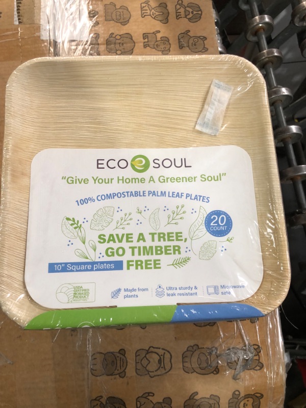 Photo 3 of (2 PACK) ECO SOUL Presents Compostable Natural Palm Leaf Plates. Biodegradable, disposable, and like bamboo plates. Perfect for Parties, Weddings, and Events. (20, 8 Inche Square) *stock image reference only
