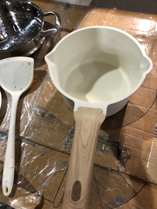 Photo 4 of * used * see all images *
CAROTE Pot and Strainer w/ spatula White Granite Cookware Set 