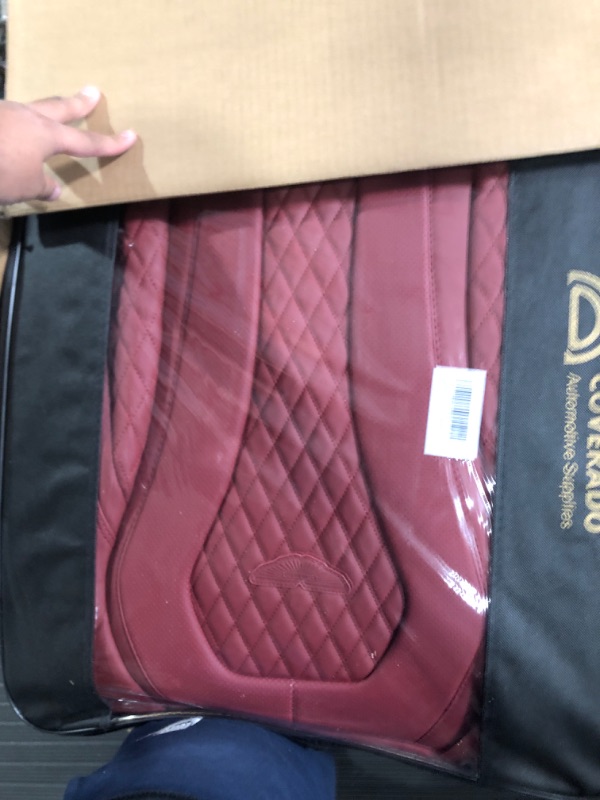 Photo 1 of Coverado Leather Seat Covers Full Set, 5 Seats Universal Seat Covers for Cars, Waterproof Luxury Leatherette Seat Cushions, Front and Rear Seat Protectors, Auto Seat Covers Fit for Most Vehicles Red