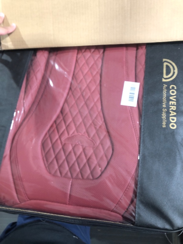 Photo 1 of Coverado Leather Seat Covers Full Set, 5 Seats Universal Seat Covers for Cars, Waterproof Luxury Leatherette Seat Cushions, Front and Rear Seat Protectors, Auto Seat Covers Fit for Most Vehicles Red