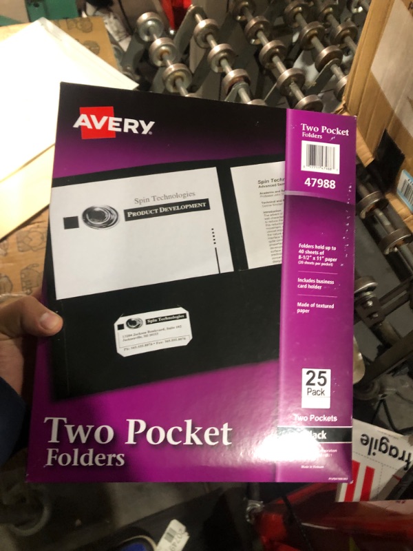 Photo 2 of Avery Two Pocket Folders, Holds up to 40 Sheets, Business Card Slot, 25 Black Folders (47988) 25 pack