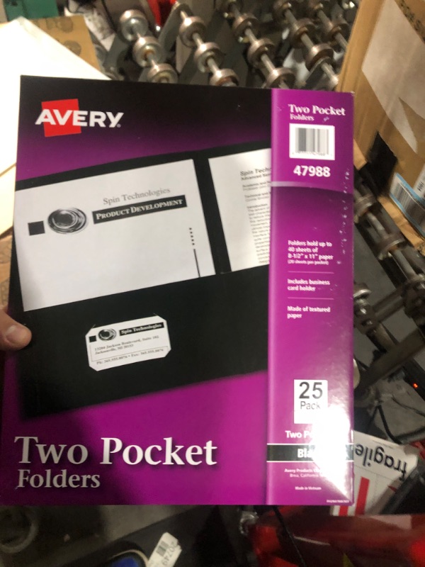 Photo 4 of Avery Two Pocket Folders, Holds up to 40 Sheets, Business Card Slot, 25 Black Folders (47988) 25 pack