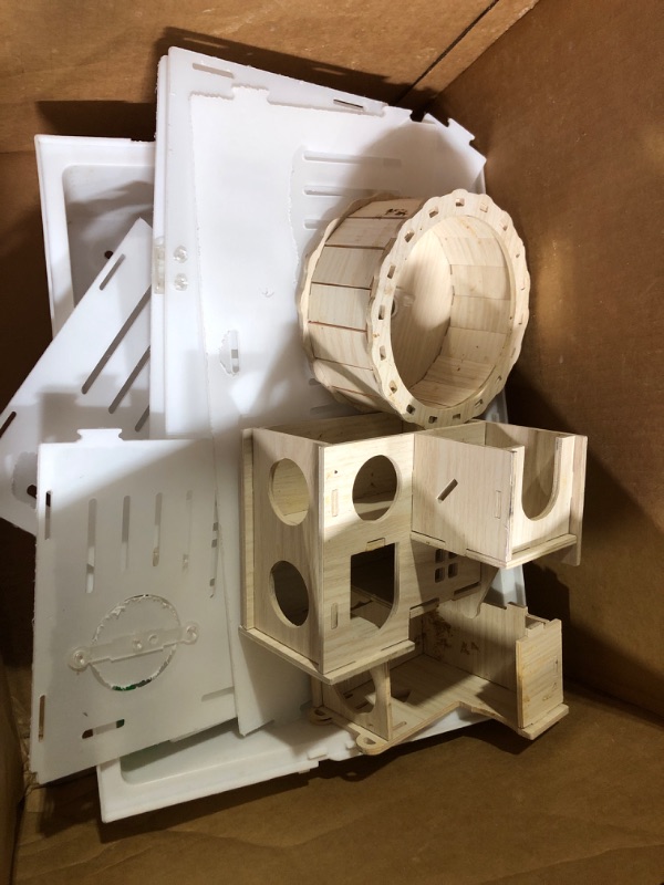 Photo 3 of (USED AND MISSING PIECES)RunDuck Acrylic Hamster Cage with Wooden Legs, House, Exercise Wheel, 360° Free Viewing, and Openable Front Door - Suitable Habitat for Pet Hamsters, Mice, or Gerbils (White) White Transparent1019170097

