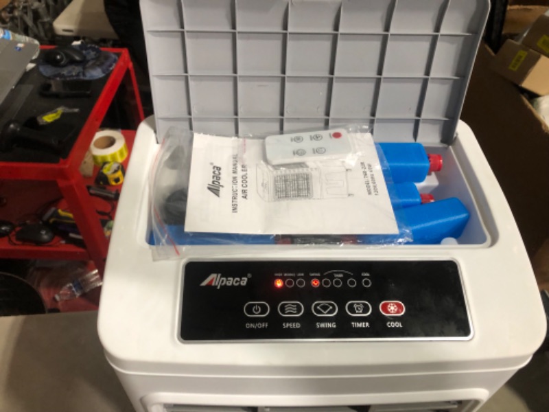 Photo 4 of (USED ADN FOR PARTS!!!!) Portable Evaporative Cooler ALPACA 2200CFM Personal Swamp Cooler, 120°Oscillation Swamp Cooler with Remote Control, Timer, Humidifier, 3 Wind Speeds, 4 Ice Packs for Room Office Dorms Outdoor, 5.5 Gal
