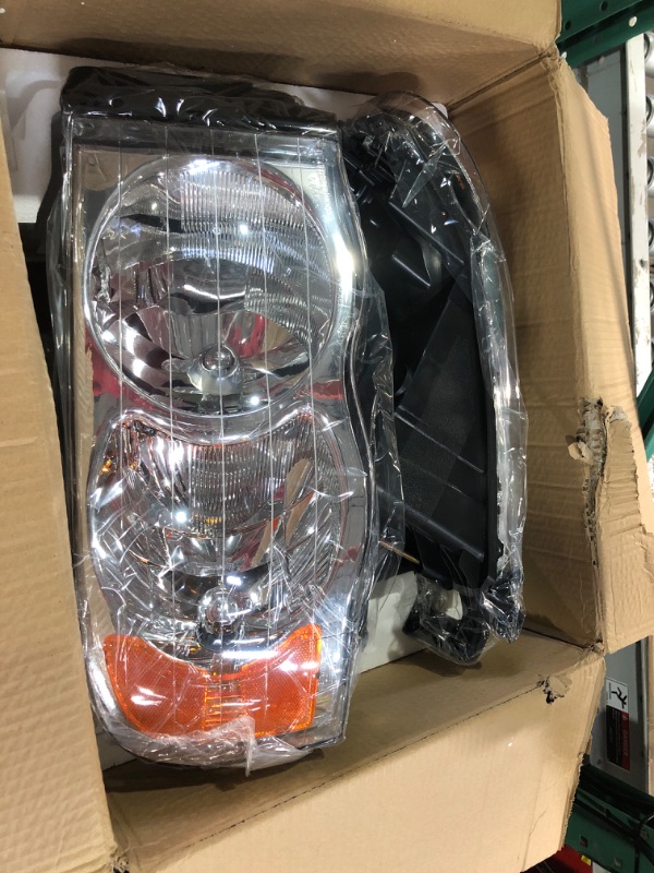 Photo 2 of ADCARLIGHTS 2002-2005 Dodge Ram Headlight Assembly for 2002-2005 Dodge Ram 1500 / 2003-2005 Ram 2500 3500 Clear Lens Chrome Housing with Amber Reflector Headlamp Replacement Left and Right OE Replacement A-Chrome Housing Amber Reflector