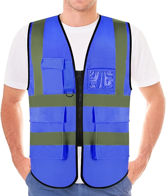 Photo 1 of New Olym 5 Pockets High Visibility Safety Reflective Vest Blue X-Large