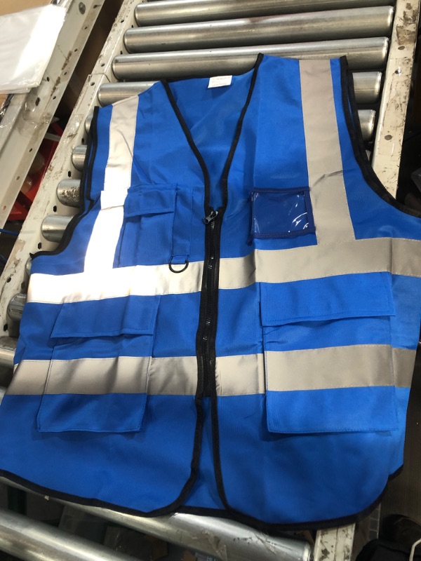 Photo 2 of New Olym 5 Pockets High Visibility Safety Reflective Vest Blue X-Large