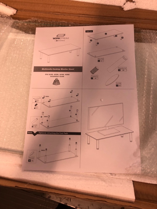 Photo 1 of TABLE TOP ONLY** Monoprice 116356 Multimedia Riser Desktop Monitor Stand - Clear Glass, Large 30.8 x 11 Inches 