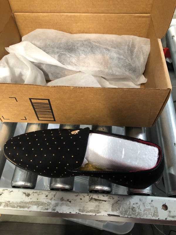 Photo 1 of CMM Men's Pointed Toe Rivet Dress Shoes Glitter Modern Metallic Slip On Loafers Plus Size 11 Black