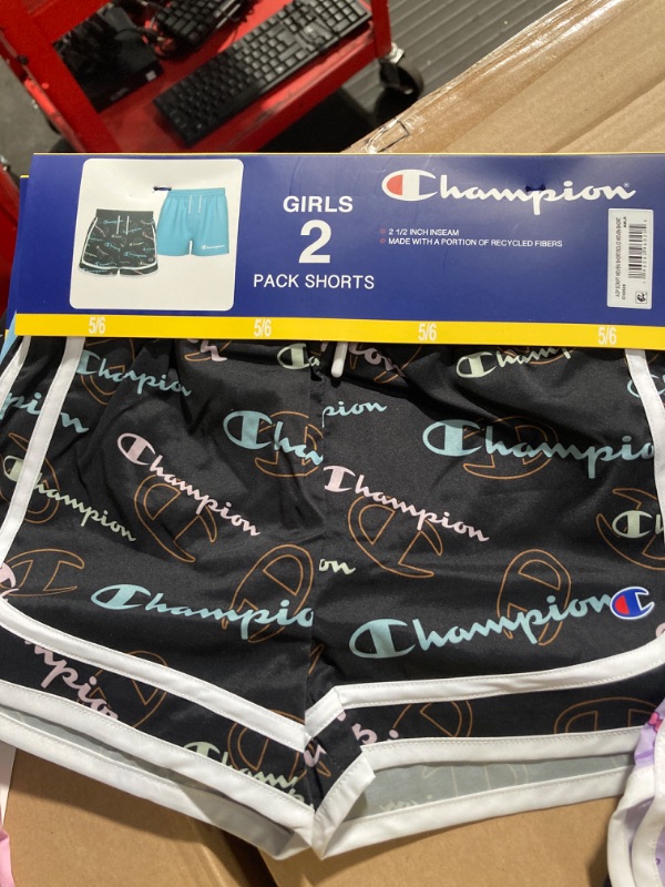 Photo 2 of Champion Girl's 2.5" Black/Blue 2-Pack Active Shorts 5/6