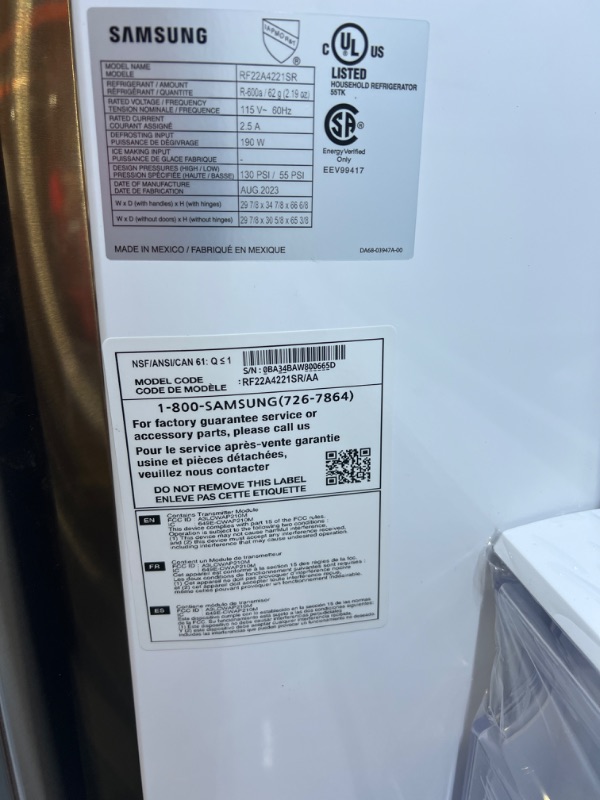 Photo 4 of ***READ NOTES***22 cu. ft. Smart 3-Door French Door Refrigerator with External Water Dispenser in Fingerprint Resistant Stainless Steel

