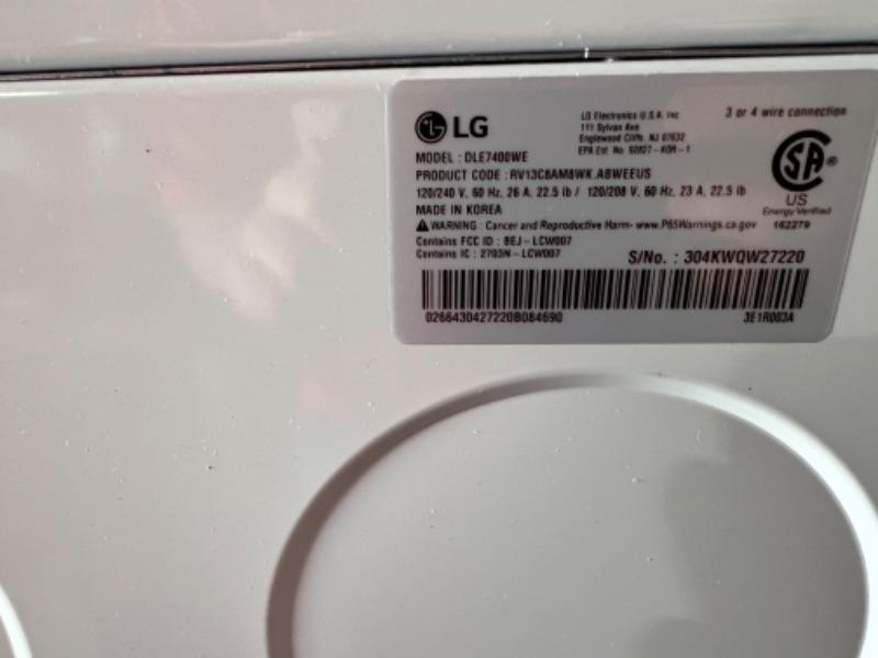 Photo 1 of ***READ NOTES***7.3 cu. ft. Vented SMART Electric Dryer in White with EasyLoad Door and Sensor Dry Technology