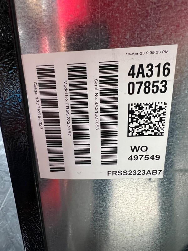 Photo 6 of ***READ NOTES***Frigidaire 22.3 Cu. Ft. 33" Standard Depth Side by Side Refrigerator
