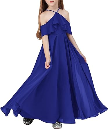 Photo 1 of Imily Bela Kids Off-Shoulder Junior Bridesmaid Dresses Chiffon Flower Girl Pageant Wedding Party Dress 9-10 Years Old