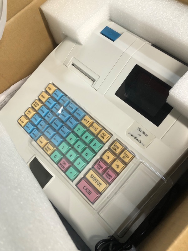 Photo 3 of * item used * sold for parts * repair * 
48 Keys Electronic Cash Register with Flat Keyboard and Thermal Printer,Multifunctional Cash Register Easy to Use