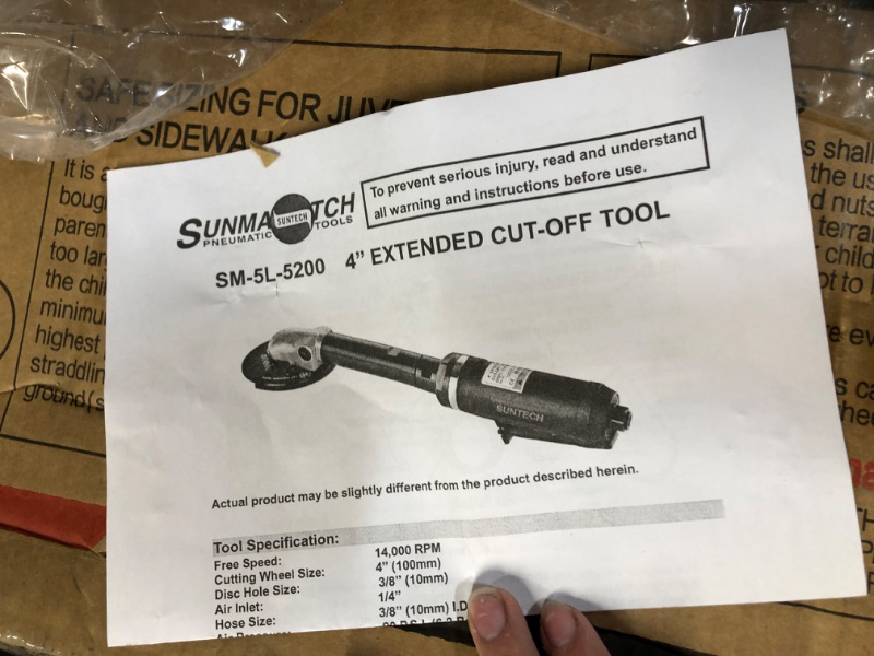 Photo 4 of * used * please see all images * 
SM-5L-5200
4" Extended Cut-Off Tool   Features:
Built-in Cushion Grip
Rear Exhaust
Spindle Lock Design
Push to Adjust Guard
11 Positions Adjustable Swivel Guard (126° Adjustable)
1.0 HP

