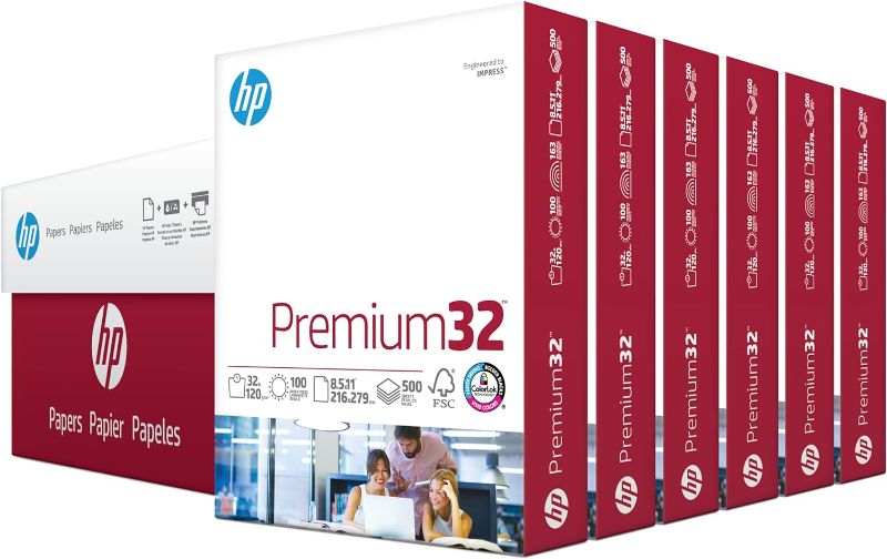 Photo 1 of HP Printer Paper | 8.5 x 11 Paper | Premium 32 lb | 6 Pack - 3000 Sheets | 100 Bright | Made in USA - FSC Certified | 113100C