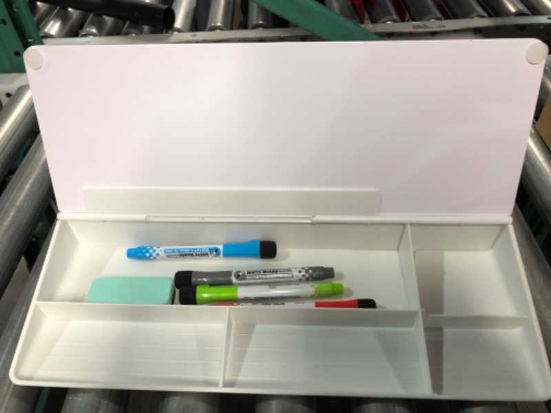 Photo 4 of Small Glass Desktop Whiteboard Dry-Erase-Board Stand White Board Surface Pad with Drawer, 