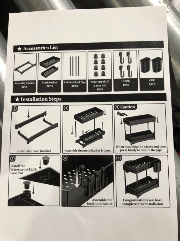 Photo 4 of 4 Pack 2-Tier Under Sink Organizer Sliding Storage Drawer, Multi-Purpose 8 Cup and 16 Hooks 