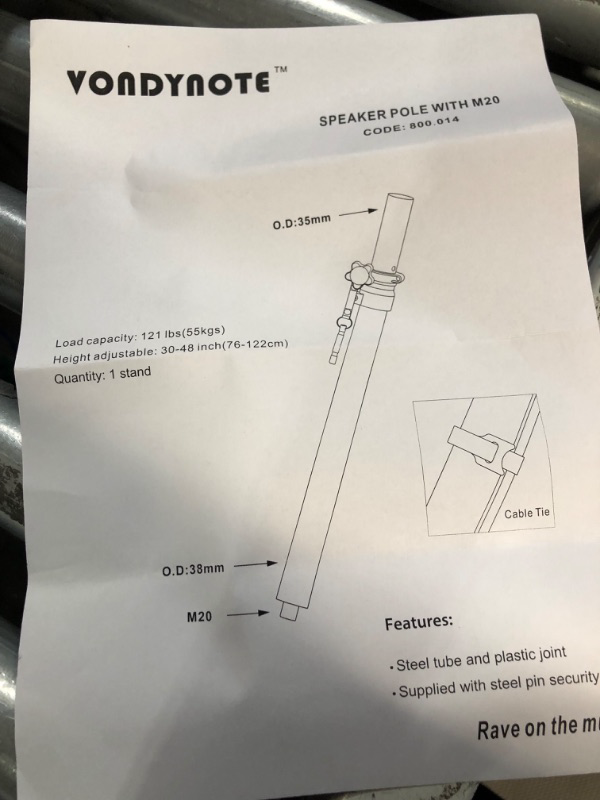 Photo 4 of Vondynote Speaker Pole for Subwoofer Height Adjustable Fits M20 Threaded Mount and 35mm 