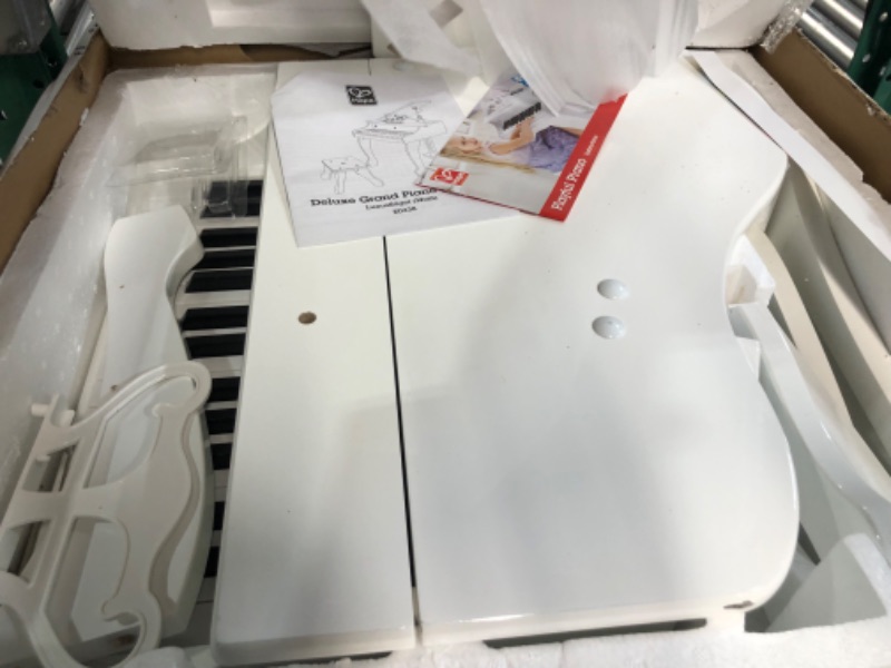 Photo 6 of ***DAMAGE TO HARDWARE AND PARTS, PARTS ONLY, NON-FUNCTIONAL** Hape Deluxe White Grand Piano | Thirty Key Piano Toy with Stool, Electronic Keyboard Musical 