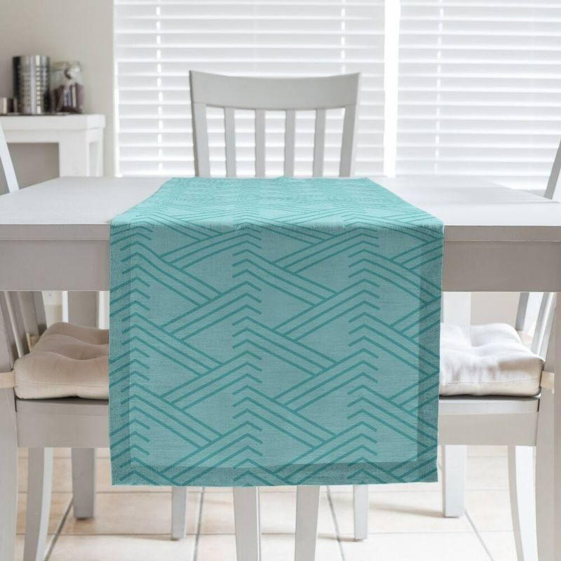 Photo 1 of Monochrome Zig Zag Pattern Table Runner - 16 x 72 - Cotton Blend - Teal