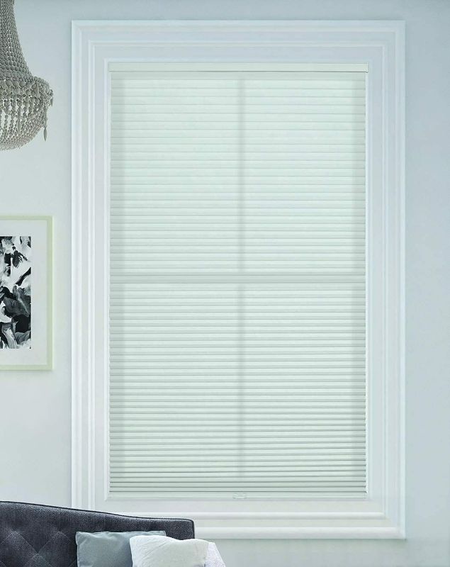 Photo 1 of Cellular Honeycomb Cordless Shade, 9/16" Single Cell,Filtering(White, 24" Wx48" H)