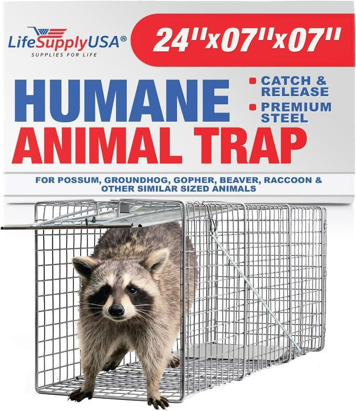 Photo 1 of **DAMAGE** **PARTS** LifeSupplyUSA Humane Live Animal Trap - Catch and Release 1-Door Cage Trap (24"x7"x7")