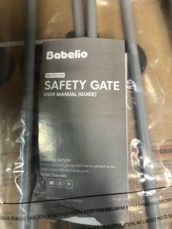 Photo 4 of BABELIO 26-40 Inch and 29-48 Inch Easy Install Extra Wide Pressure Mounted Metal Baby Gate, No Drilling, No Tools Required, with Wall Protectors and Extenders (Gray)
