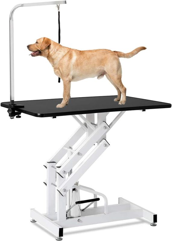 Photo 1 of *SEE NOTES* EPIKOIB Hydraulic Pet Dog Grooming Table for Large Dogs, Heavy Duty Grooming Table with Adjustable Arm Noose, Maximum Capacity Up to 300 lbs, 42.5''/ white