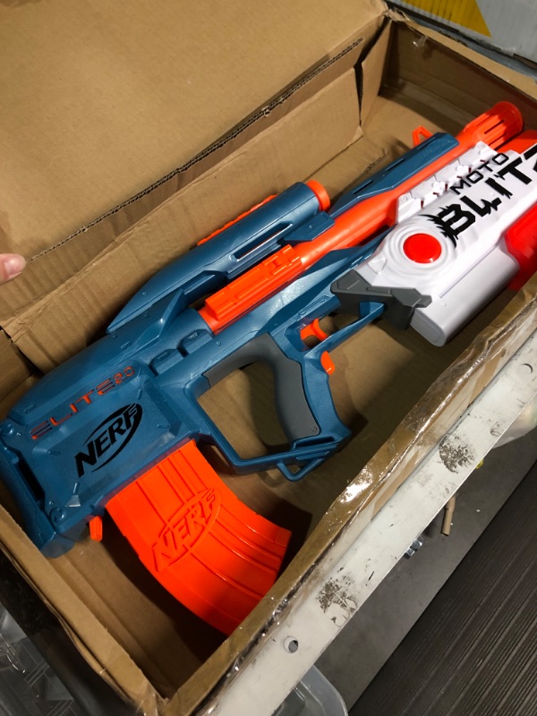 Photo 2 of *GUN ONLY* NERF Elite 2.0 Motoblitz Blaster with Scope, Motorized 10-Dart Blasting, Airblitz 6 Darts, Outdoor Toys for 8 Year Old Boys & Girls