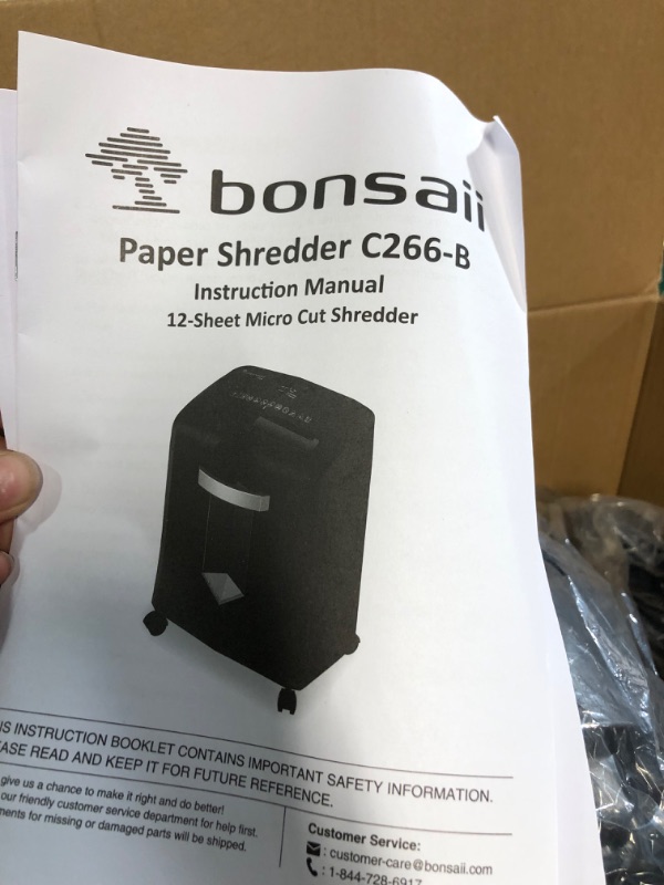 Photo 3 of Bonsaii 12-Sheet Micro Cut Shredders for Home Office, 60 Minute P-4 Security Level Paper Shredder for CD, Credit Card, Mails, Staple, Clip, with Jam-Proof System & 4.2 Gal Pullout Bin C266-B 1 2 Sheet-60Mins(New)