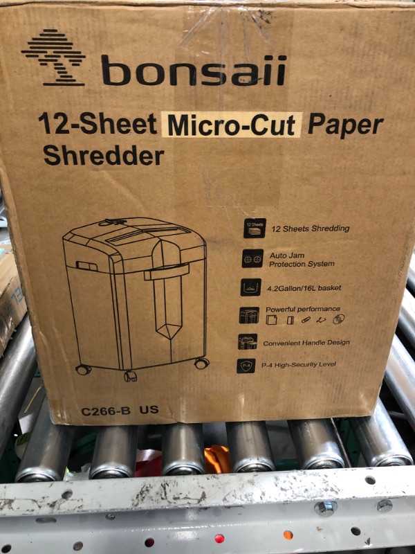 Photo 2 of Bonsaii 12-Sheet Micro Cut Shredders for Home Office, 60 Minute P-4 Security Level Paper Shredder for CD, Credit Card, Mails, Staple, Clip, with Jam-Proof System & 4.2 Gal Pullout Bin C266-B 1 2 Sheet-60Mins(New)